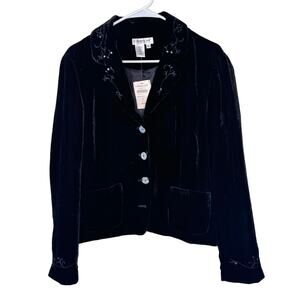 NWT Coldwater Creek Velvet Jacket Size: Large Black Holly Eve Embroidered
